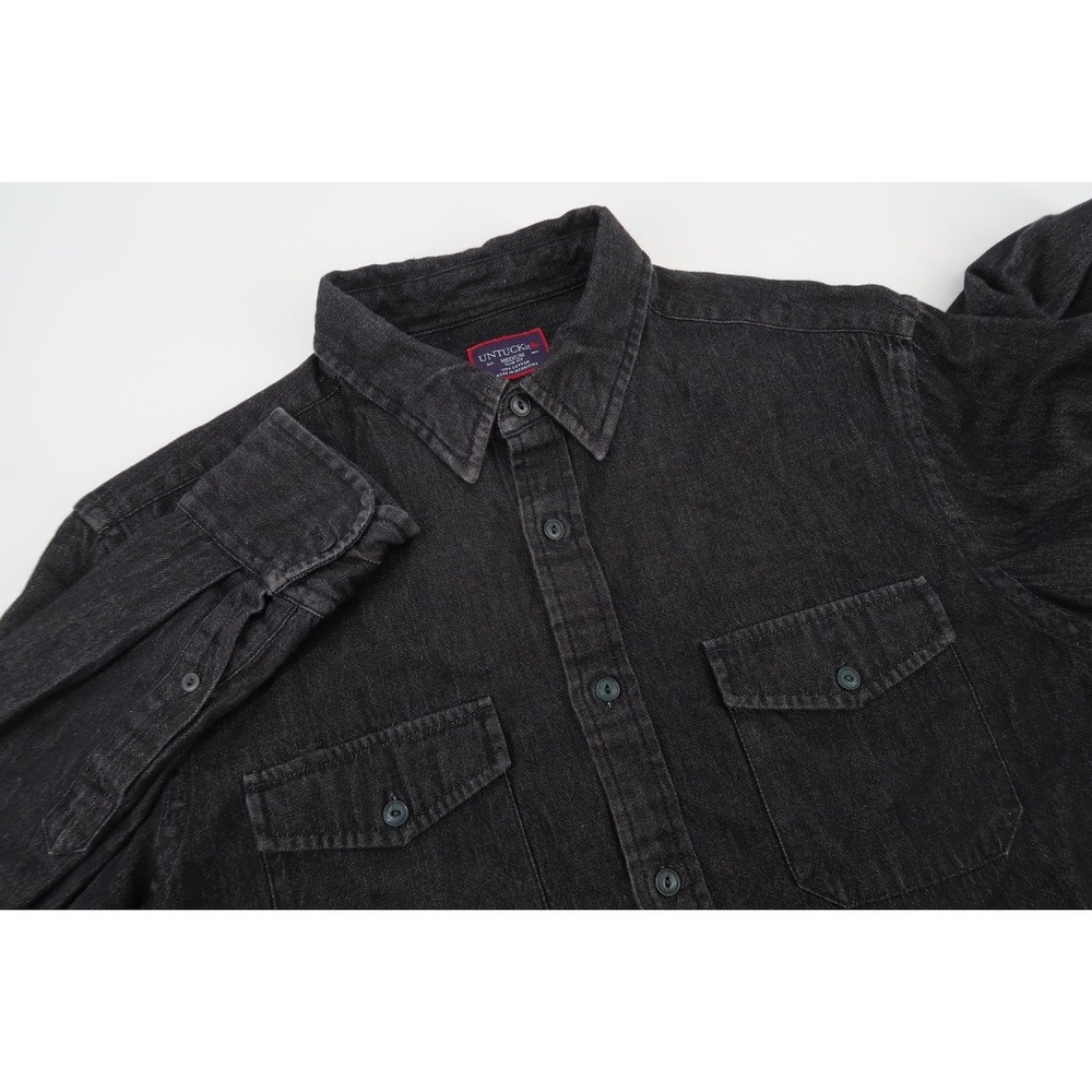 UNTUCKit Nero Buono Denim Shirt Mens Medium Black Slim Fit Cotton Button Front